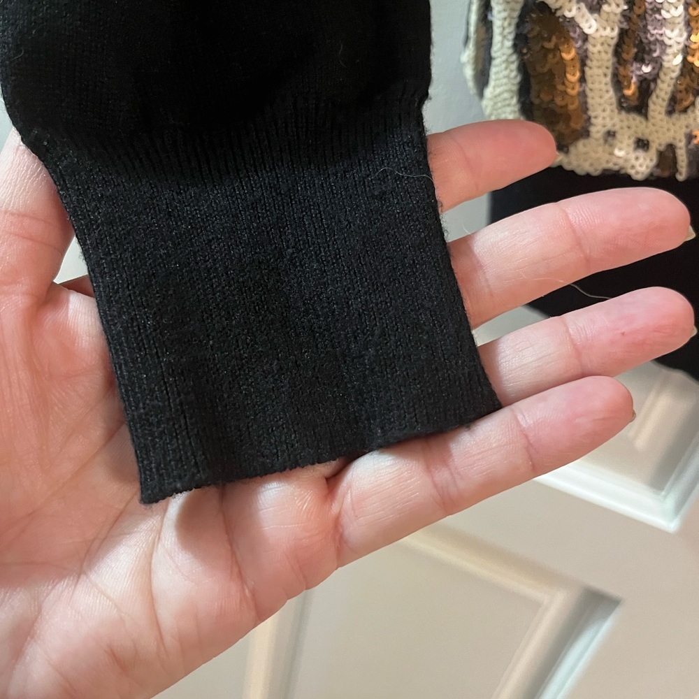 Cache Front Zip Sequin Leopard Print Sweater - image 5